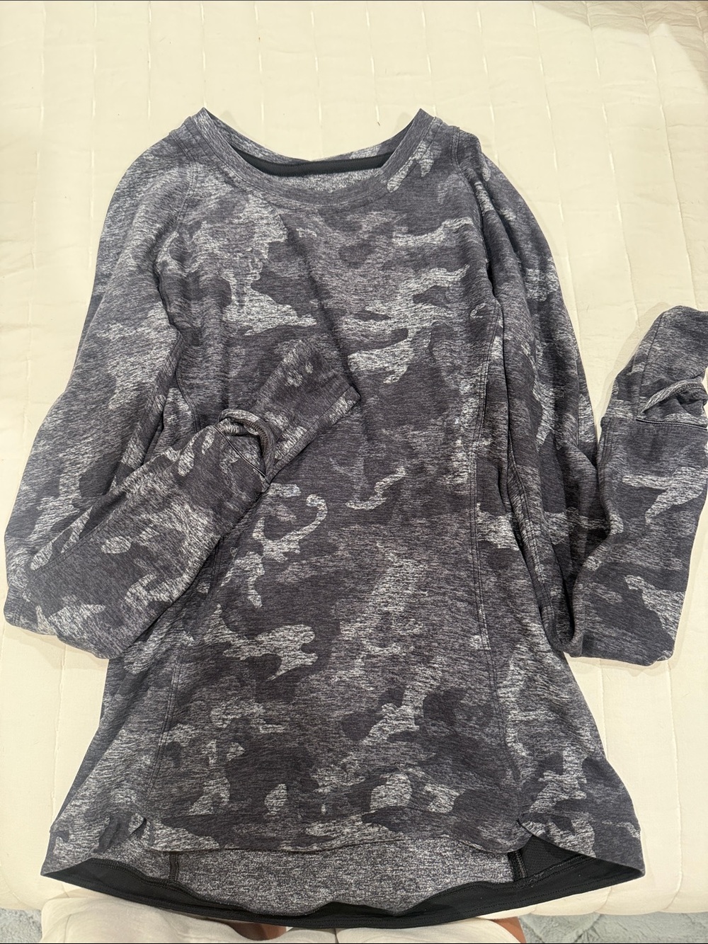 lululemon athletica Gray Camo Long Sleeve Scoop Neck Tee